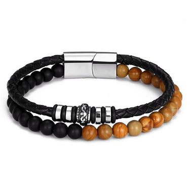 Genuine Leather & Stainless Steel 6mm Lapis Lazuli/Woodstone Bracelets
